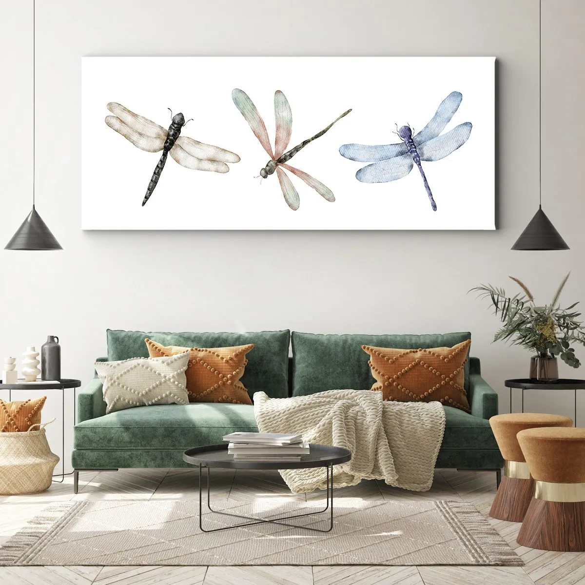 Schilderen op canvas - Gewichtloze libellen - 90x30 cm