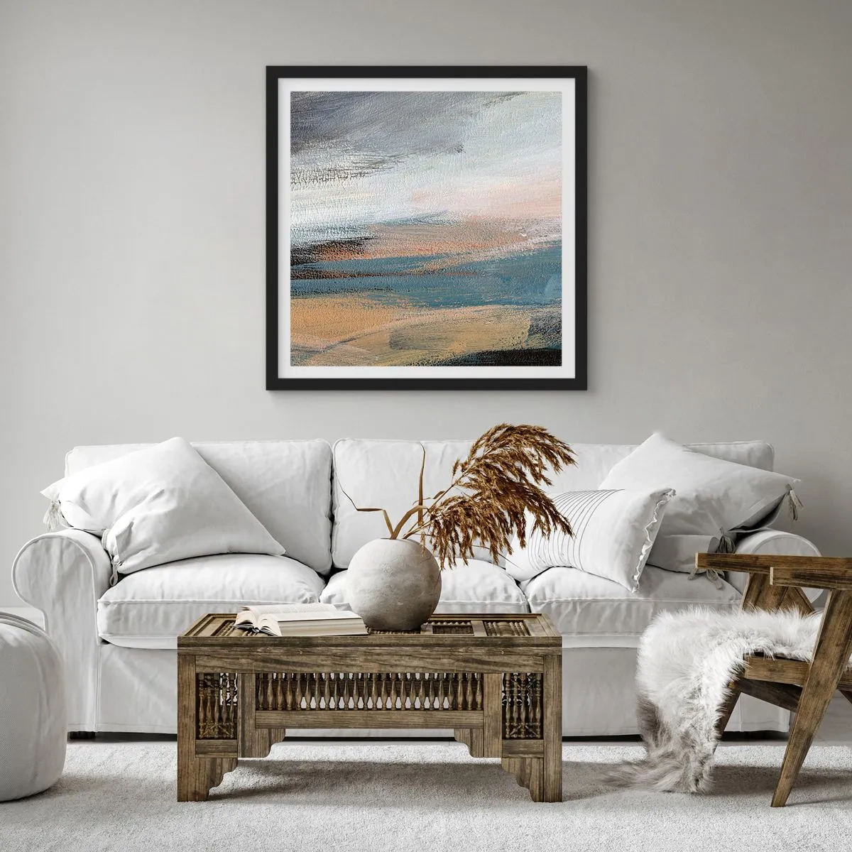 Poster in een zwarte lijst - Abstractie: noordelijk landschap - 30x30 cm