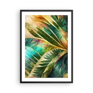 Poster in een zwarte lijst - Een bladrijke compositie in groene en gouden tinten - 50x70cm - De kleuren van de tropen - Moderne wanddecoratie voor woonkamer en slaapkamer ARTTOR