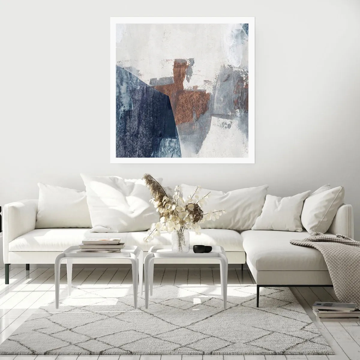 Poster - Blauwe en bruine vormen - 60x60 cm