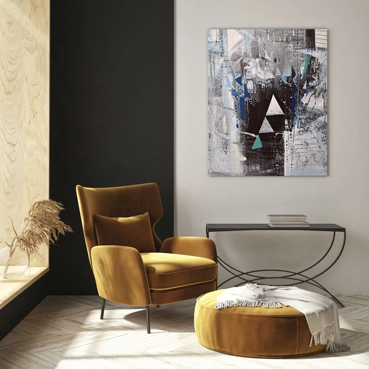 Schilderen op glas - Overschrijvende volgorde van driehoeken - 50x70 cm