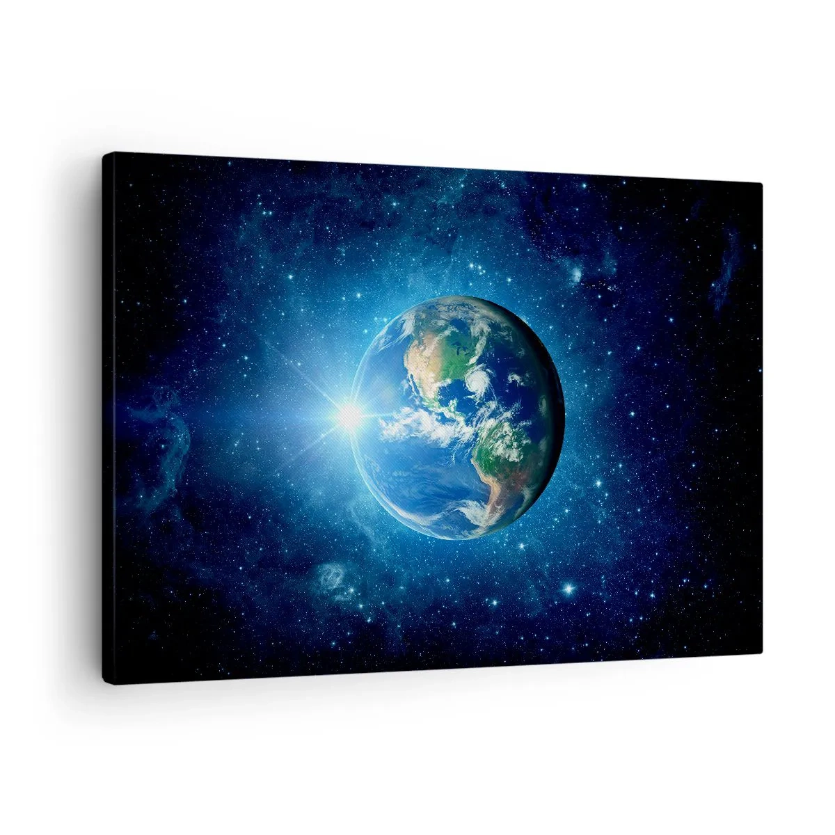 Schilderen op canvas - Aarde in de ruimte omringd door sterren en licht - 70x50cm - We zijn in de hemel - Moderne wanddecoratie voor woonkamer en slaapkamer ARTTOR
