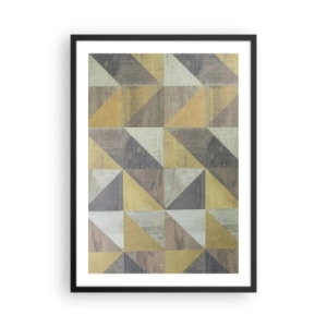 Poster in een zwarte lijst - Geometrisch patroon in tinten goud en grijs - 50x70cm - Op de hoek van de driehoek - Moderne wanddecoratie voor woonkamer en slaapkamer ARTTOR