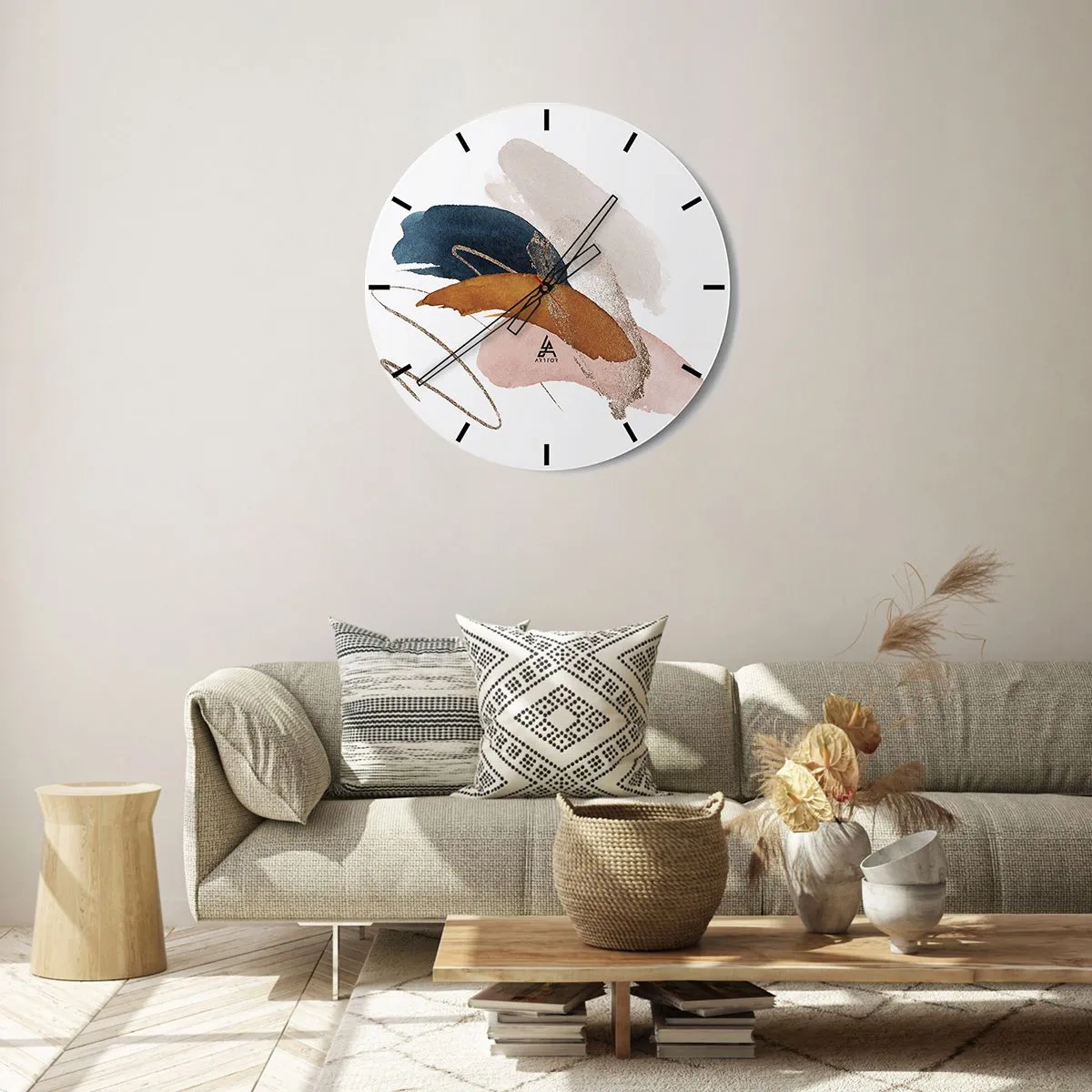 Wandklok - Klok - Kleurrijke penseelstreken op een witte achtergrond in een artistieke stijl - 30x30cm - Gevleugelde compositie - Moderne wanddecoratie voor woonkamer, keuken en slaapkamer ARTTOR