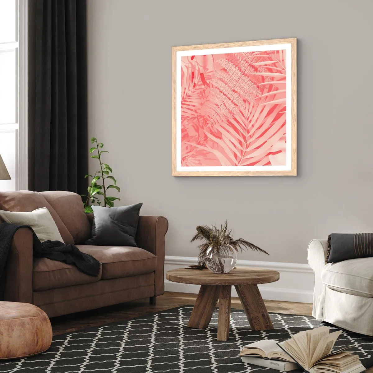 Een poster in een licht eiken lijst - Roze concept - 40x40 cm