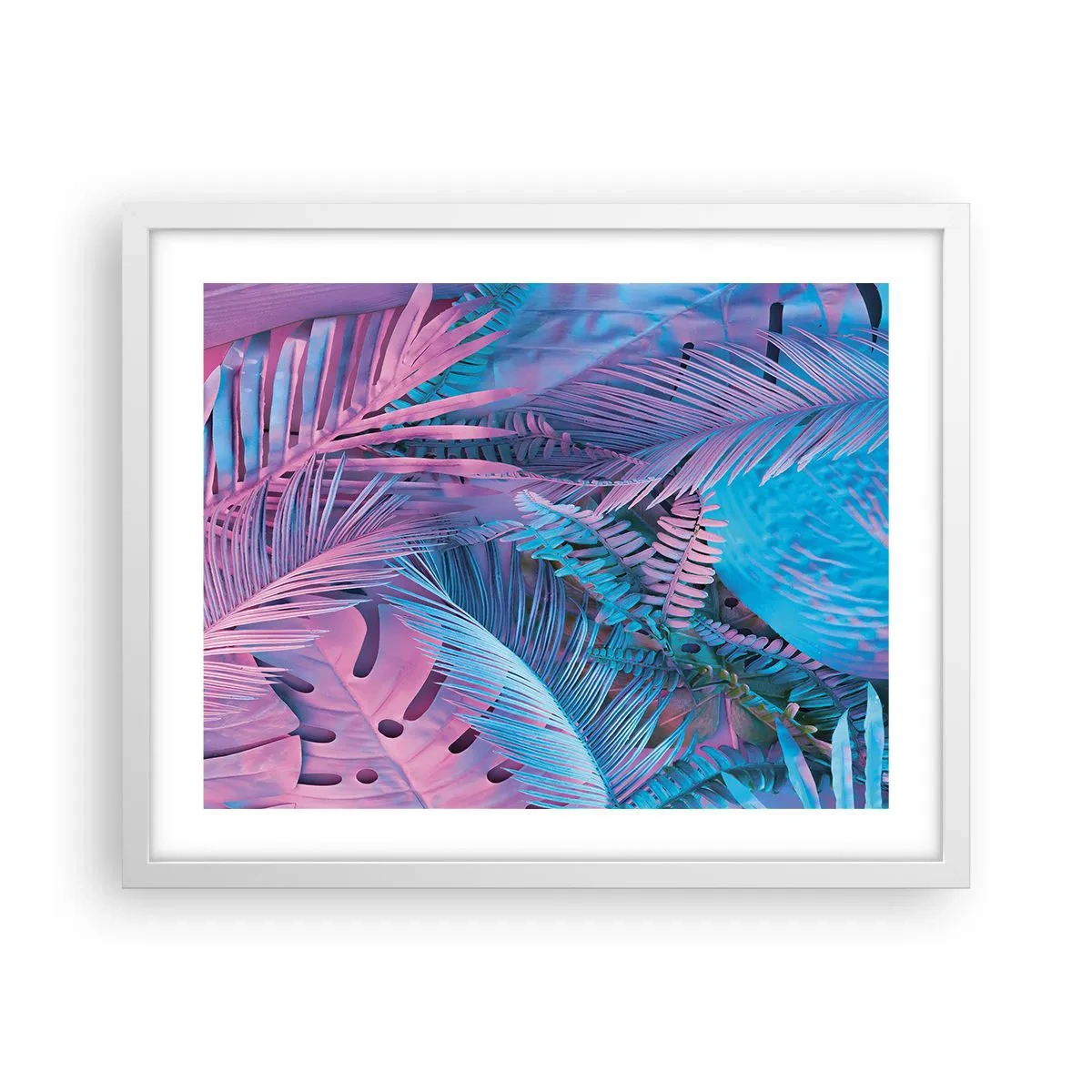 Poster in een witte lijst - Tropen in roze en blauw - 50x40 cm