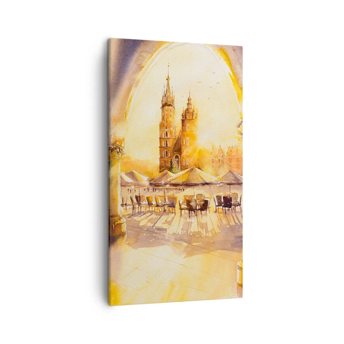 Schilderen op canvas - Zonsopgang boven het marktplein van Krakau - 45x80 cm