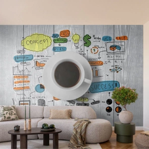 Fotobehang Premium Sand - Tijd voor een pauze - Grafisch, Koffie, Espresso - 250x175 cm