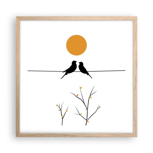 Een poster in een licht eiken lijst - Nachtegalen avond - 50x50 cm