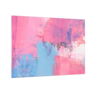 Schilderen op glas - Energieke abstractie in tinten roze en blauw - 70x50cm - Roze, blauw en een vleugje licht - Moderne wanddecoratie voor woonkamer en slaapkamer ARTTOR