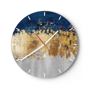 Wandklok - Klok - Gouden reflecties en een blauw-zilveren achtergrond in een abstracte stijl - 30x30cm - Een moderne compositie met sprankeling - Moderne wanddecoratie voor woonkamer, keuken en slaapkamer ARTTOR