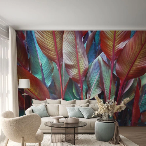 Fotobehang op maat Premium Sand - Een kleurrijk struikgewas - Bladeren, Plantkunde, Boho