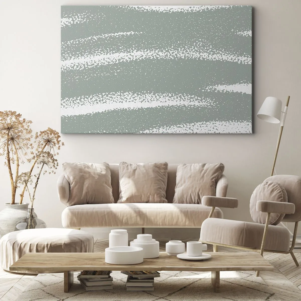 Schilderen op canvas - Wintergolven in tinten mint en wit - 70x50cm - Abstractie in een winterklimaat - Moderne wanddecoratie voor woonkamer en slaapkamer ARTTOR