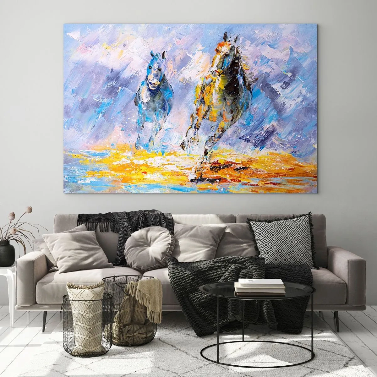Schilderen op glas - Galopperen door de schittering - 100x70 cm