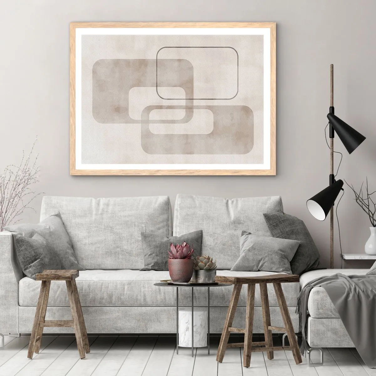 Een poster in een licht eiken lijst - Geometrische voeg - 50x40 cm