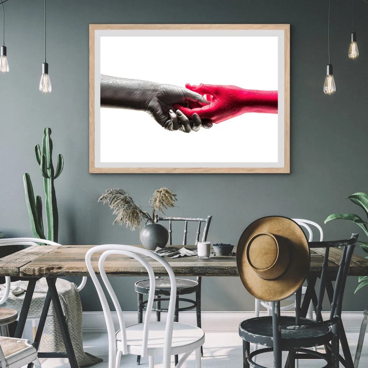 Een poster in een licht eiken lijst - Samen, hoewel anders - 100x70 cm