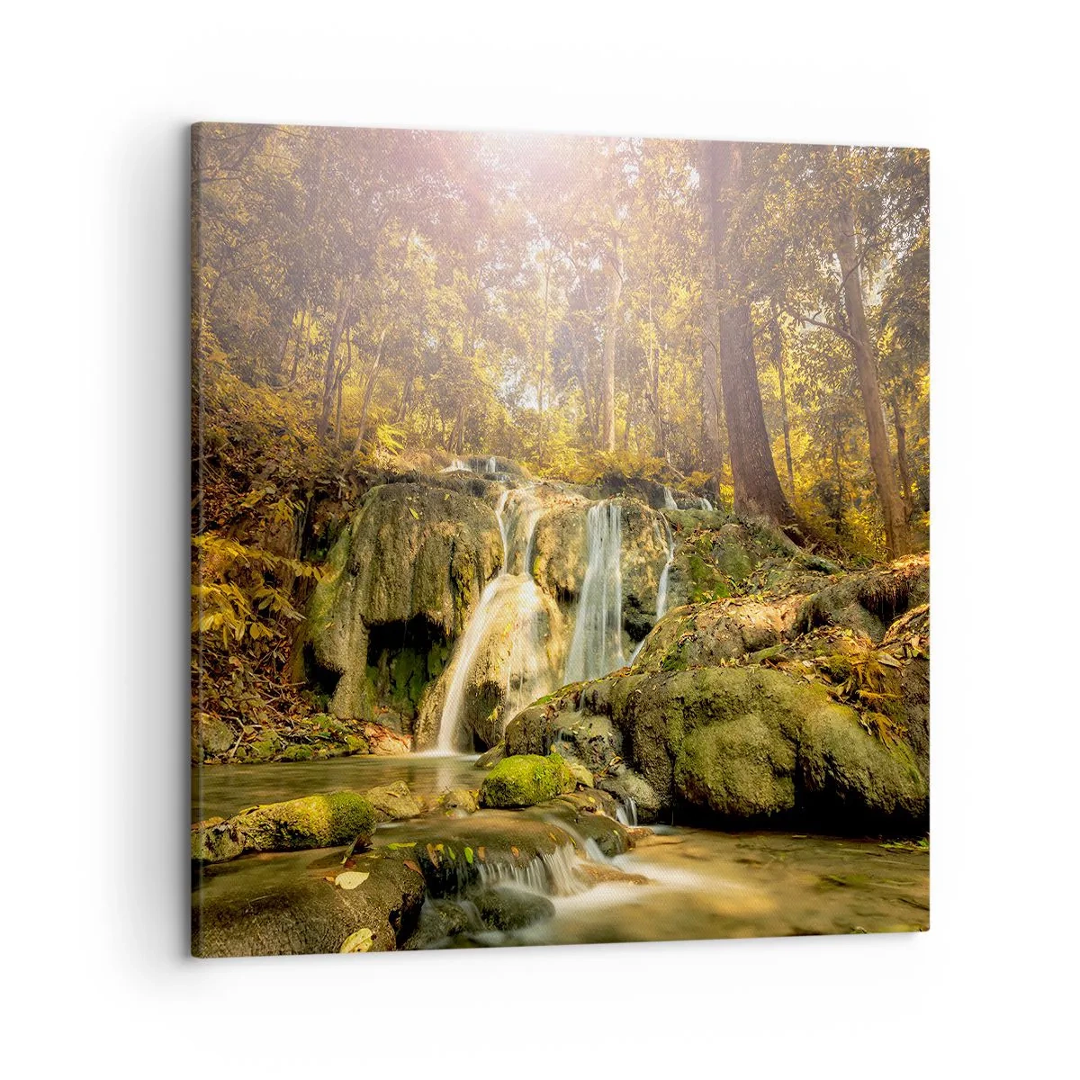 Schilderen op canvas - Boscascade in het groen - 50x50 cm