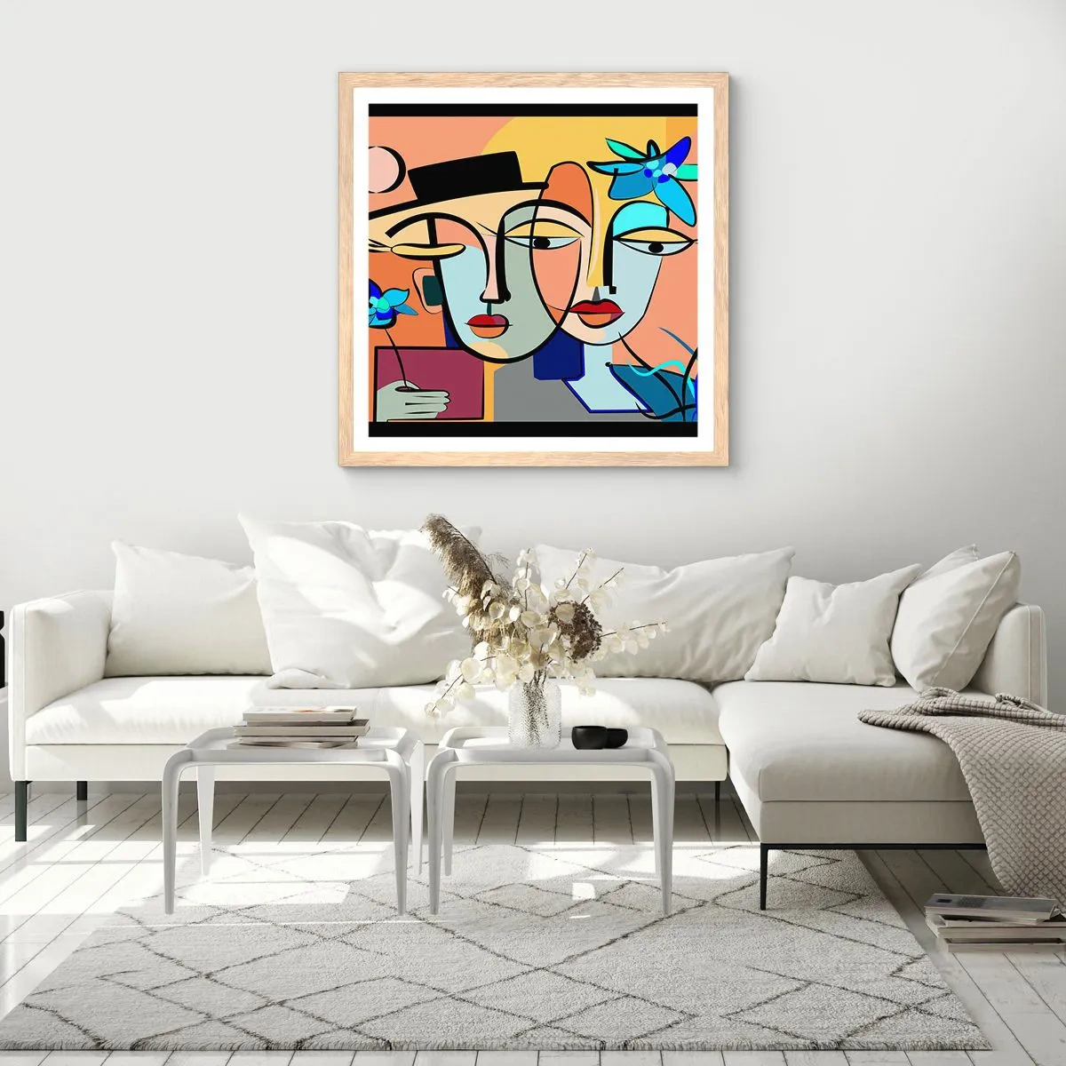 Een poster in een licht eiken lijst - Picasso's randez-vous - 40x40 cm
