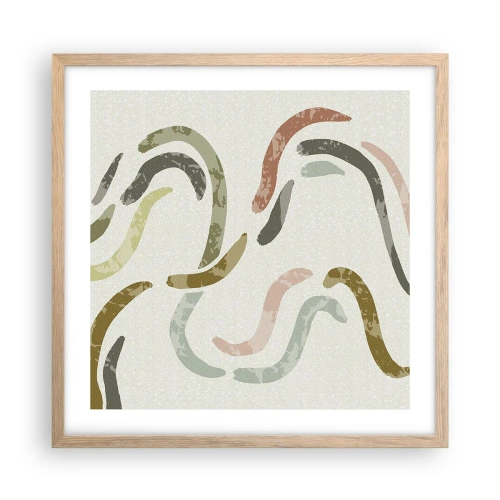Een poster in een licht eiken lijst - Een vrolijke dans van abstractie - 50x50 cm