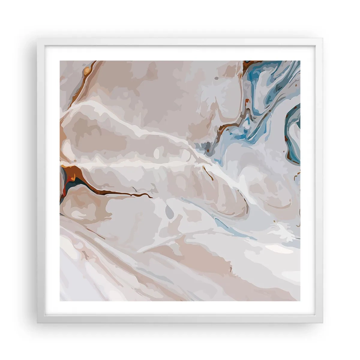 Poster in een witte lijst - Blauw kronkelt onder het wit - 60x60 cm