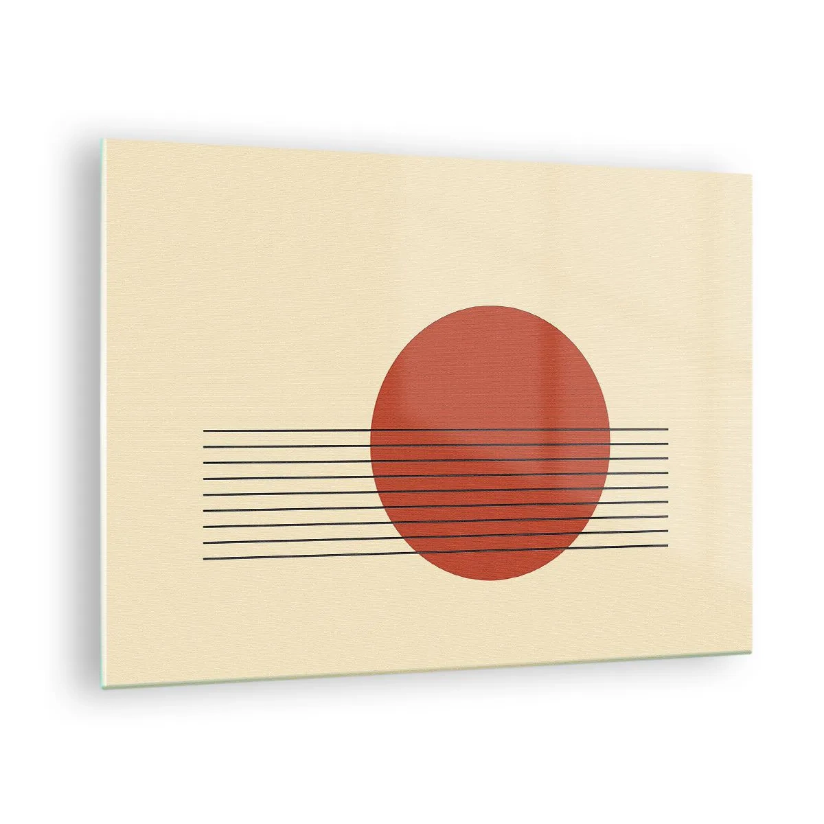 Schilderen op glas - Minimalistische afbeelding met rode cirkel en lijnen - 70x50cm - Opnieuw en opnieuw en verder - Moderne wanddecoratie voor woonkamer en slaapkamer ARTTOR