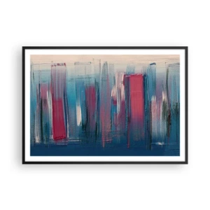 Poster in een zwarte lijst - Verticale compositie in blauw en rood - 100x70 cm