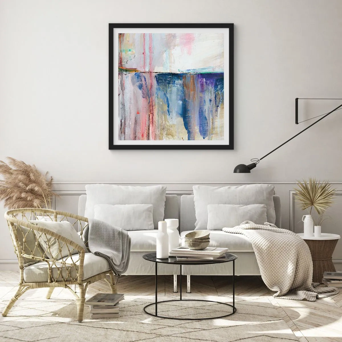 Poster in een zwarte lijst - Kleurrijke impressies en associaties - 50x50 cm