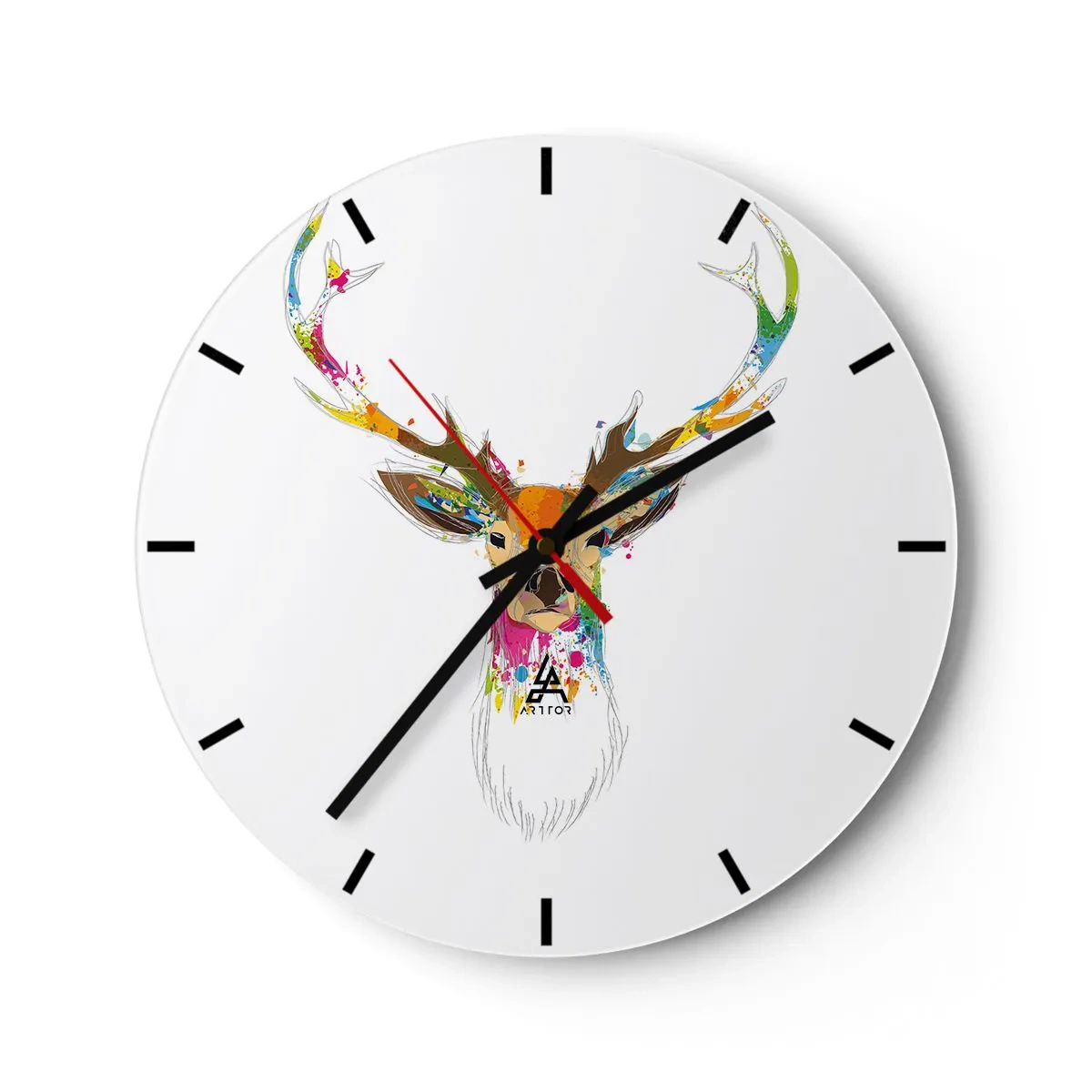 Wandklok - Klok - Artistieke hertenkop gevuld met kleurrijke accenten - 30x30cm - Een zacht hert badend in kleur - Moderne wanddecoratie voor woonkamer, keuken en slaapkamer ARTTOR