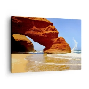 Schilderen op canvas - Een natuurlijke rotsboog op een strand met blauwe luchten en golven - 70x50cm - Water en wind  al duizen jaren - Moderne wanddecoratie voor woonkamer en slaapkamer ARTTOR