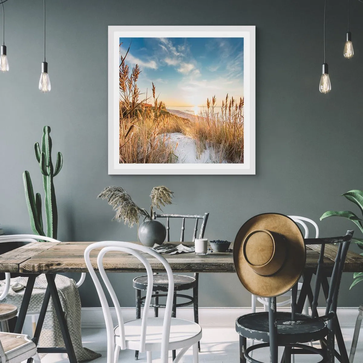 Poster in een witte lijst - Noord strand - 60x60 cm