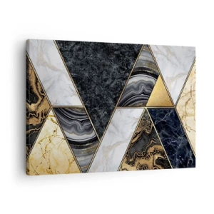 Schilderen op canvas - Geometrische driehoeken in goud, marmer en donkere tinten - 70x50cm - Steen bij steen - Moderne wanddecoratie voor woonkamer en slaapkamer ARTTOR