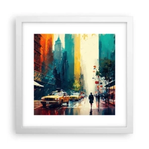 Poster in een witte lijst - New York – zelfs de regen is hier kleurrijk - 30x30 cm