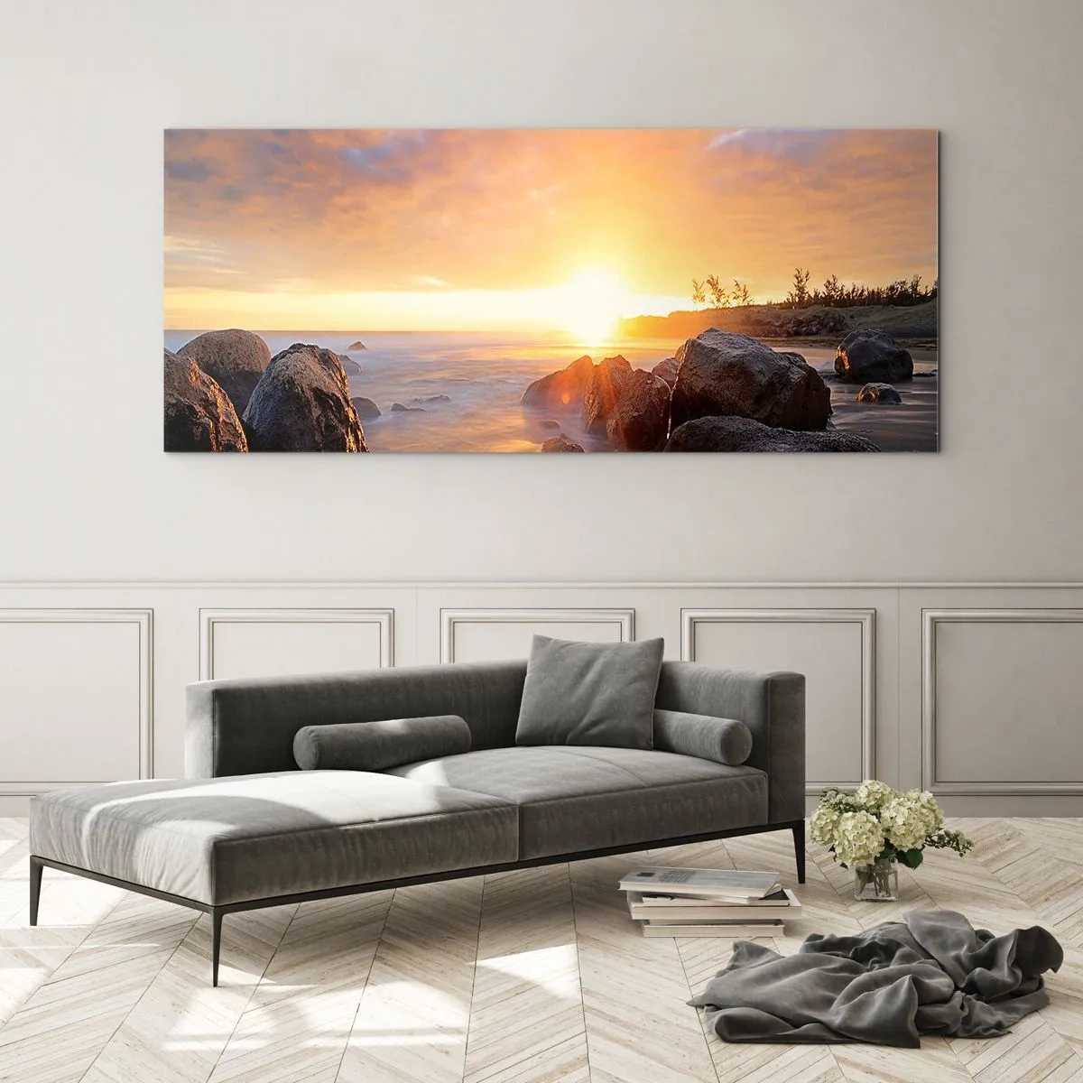 Schilderen op glas - Lichtgevende bries van de avond - 160x50 cm