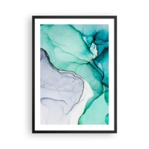 Poster in een zwarte lijst - Een abstract patroon in tinten turquoise en grijs, geïnspireerd door de natuur. - 50x70cm - Een studie in turkoois - Moderne wanddecoratie voor woonkamer en slaapkamer ARTTOR