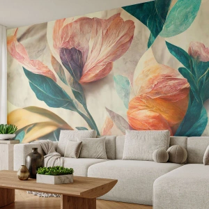 Fotobehang op maat Premium Canvas - Bloemen van de zuidelijke eilanden - Bloemen, Vintage, Plantkunde