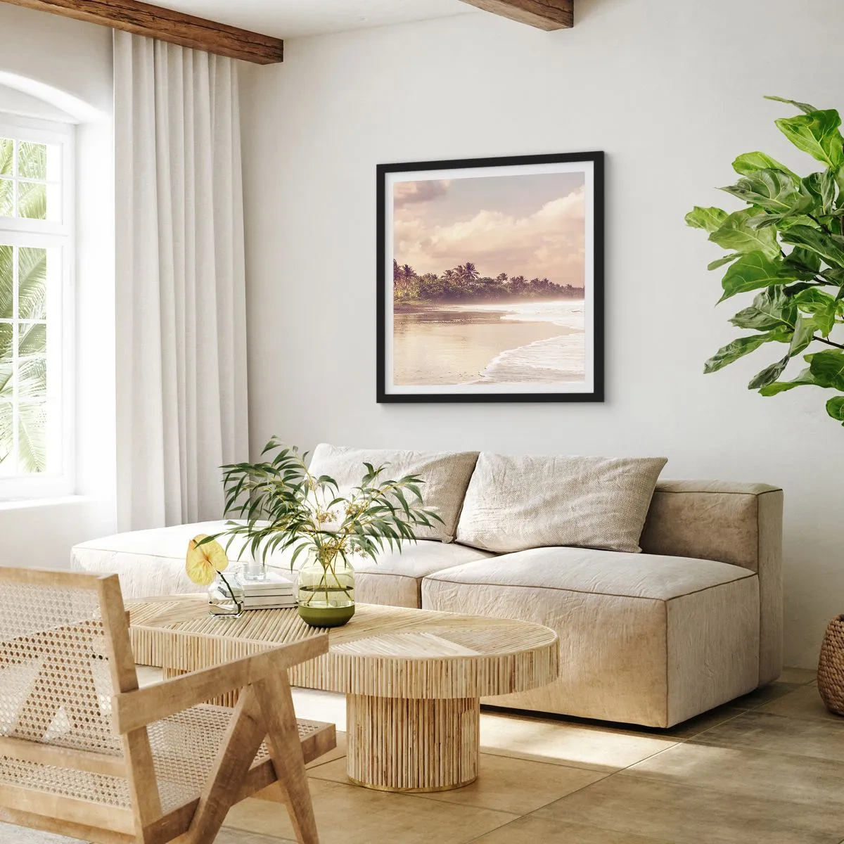 Poster in een zwarte lijst - De streling van de golven - 40x40 cm