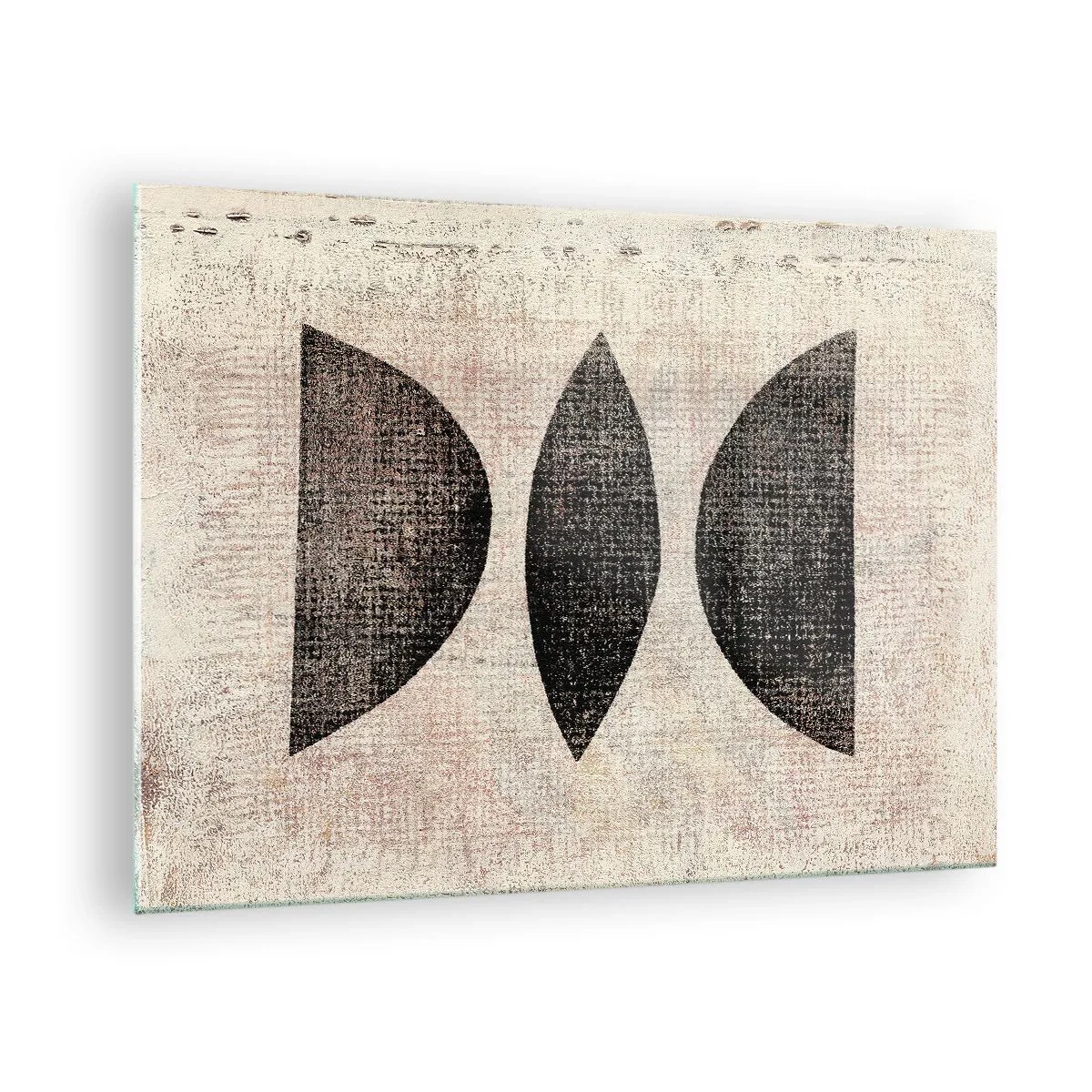 Schilderen op glas - Zwarte geometrische vormen op een beige achtergrond - 70x50cm - etnische abstractie - Moderne wanddecoratie voor woonkamer en slaapkamer ARTTOR