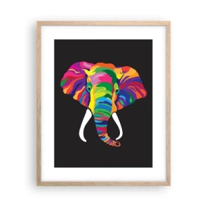 Een poster in een licht eiken lijst - De olifant die ervan hield om in de regenboog te baden - 40x50 cm