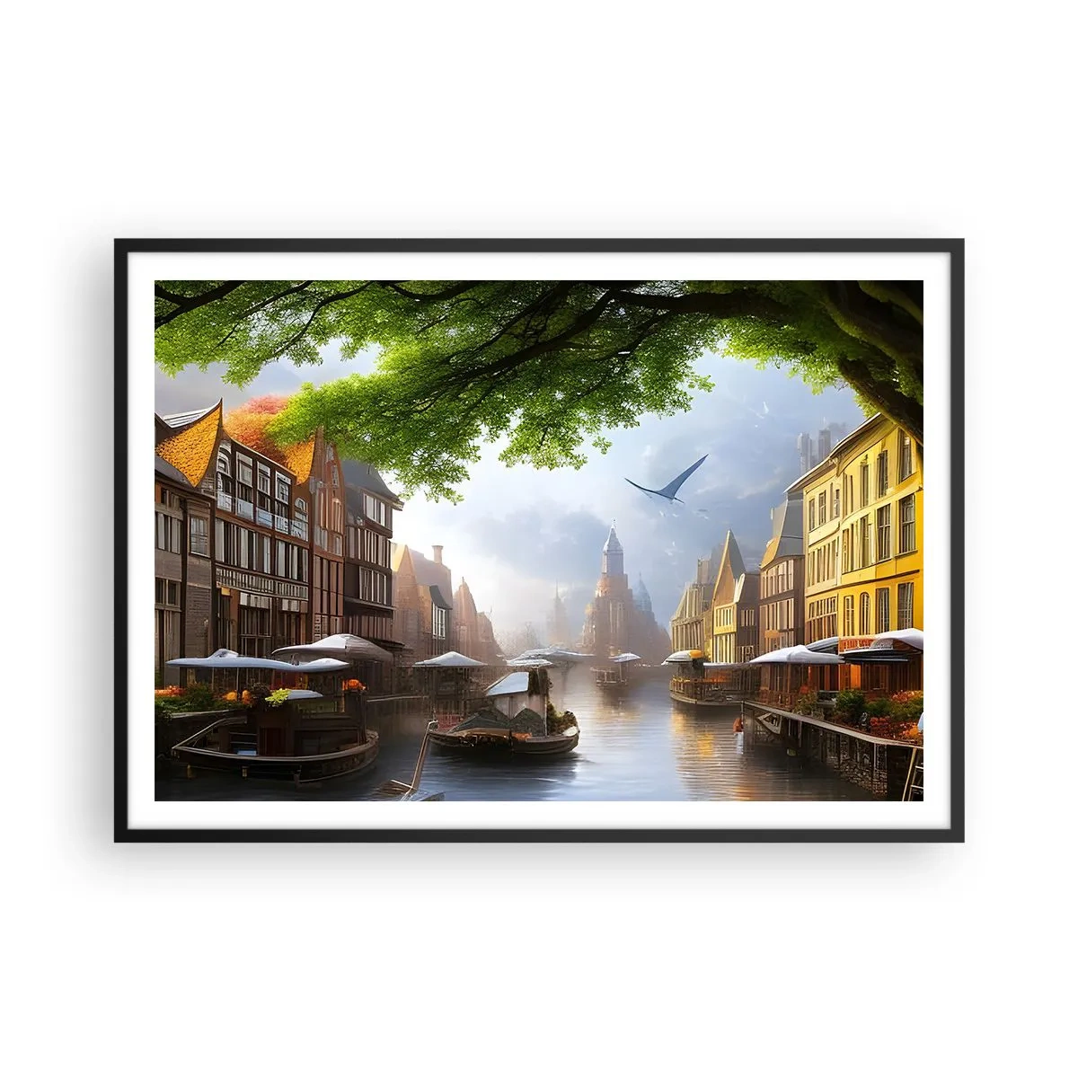 Poster in een zwarte lijst - Hollands stadsbeeld - 100x70 cm