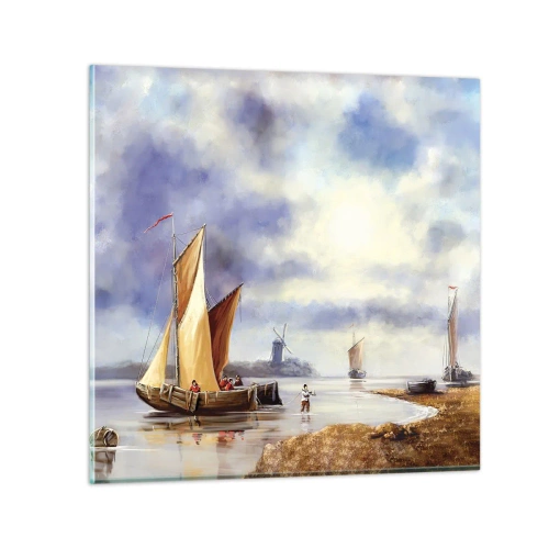 Schilderen op glas - De terugkeer van zeelieden - 50x50 cm