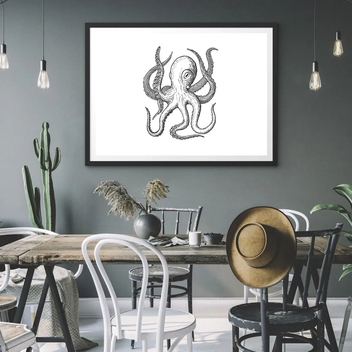 Poster in een zwarte lijst - Dansend met de golven - 70x50 cm