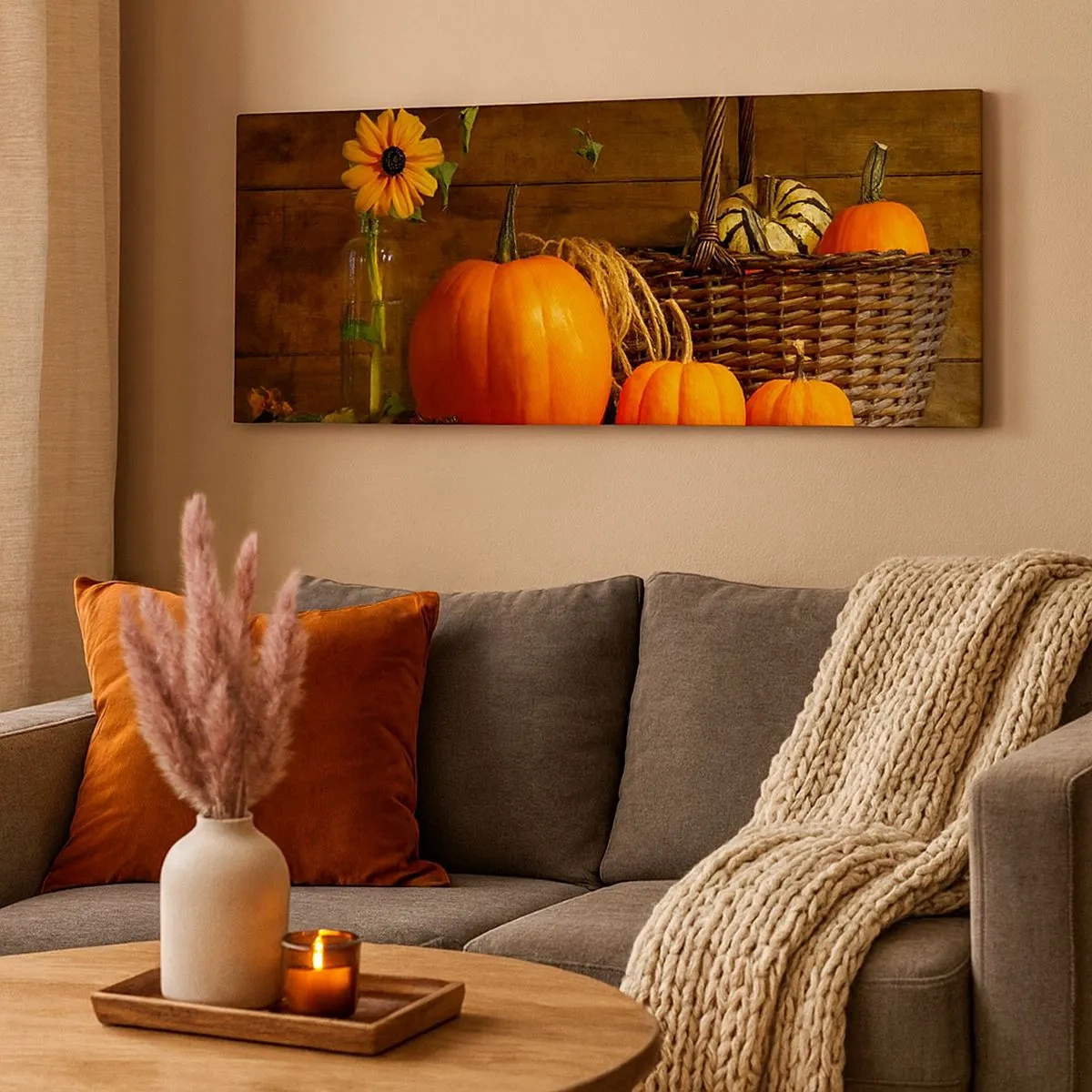Schilderen op canvas - Een rustieke compositie - geschenken van de herfst - 100x40 cm