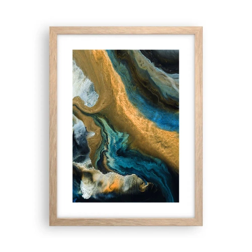 Een poster in een licht eiken lijst - Blauw - geel - wederzijdse invloeden - 30x40 cm