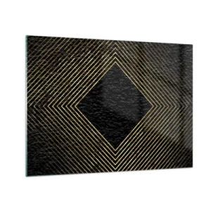 Schilderen op glas - Gouden diamant met geometrische lijnen op een zwarte achtergrond - 70x50cm - Geometrie in glamoureuze stijl - Moderne wanddecoratie voor woonkamer en slaapkamer ARTTOR