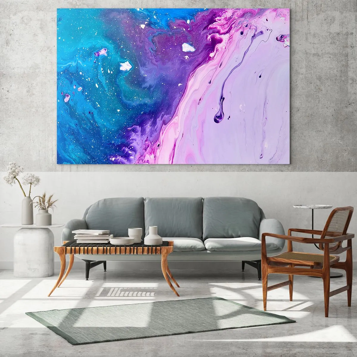 Schilderen op glas - Een abstracte compositie met een mix van de kleuren paars, blauw en roze. - 70x50cm - Yin en yang - Moderne wanddecoratie voor woonkamer en slaapkamer ARTTOR