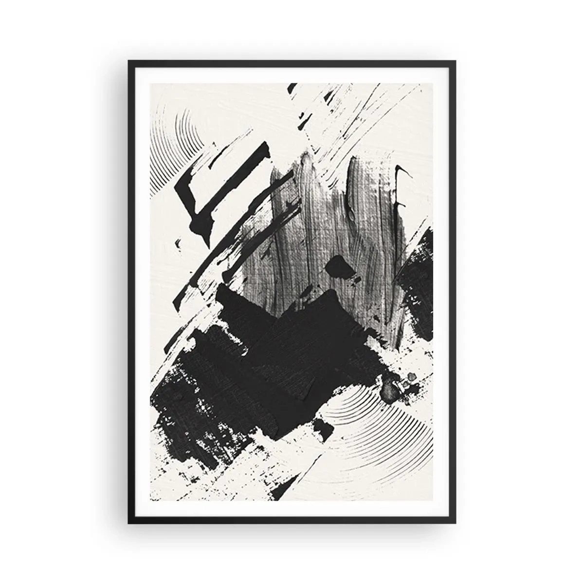 Poster in een zwarte lijst - Abstractie – expressie van zwart - 70x100 cm