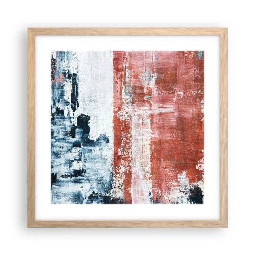 Een poster in een licht eiken lijst - Fifty Fifty abstract - 40x40 cm