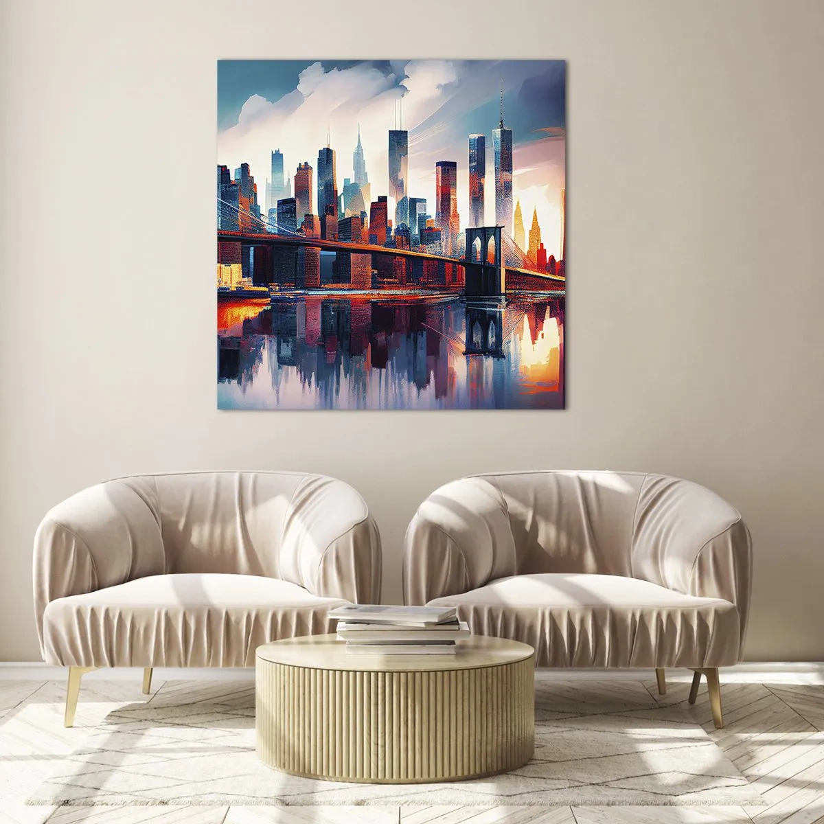Schilderen op glas - Een droomachtig New York - 70x70 cm