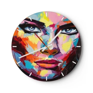 Wandklok - Klok - Abstract portret van een vrouw in levendige kleuren - 30x30cm - De ziel is ook kleurrijk - Moderne wanddecoratie voor woonkamer, keuken en slaapkamer ARTTOR