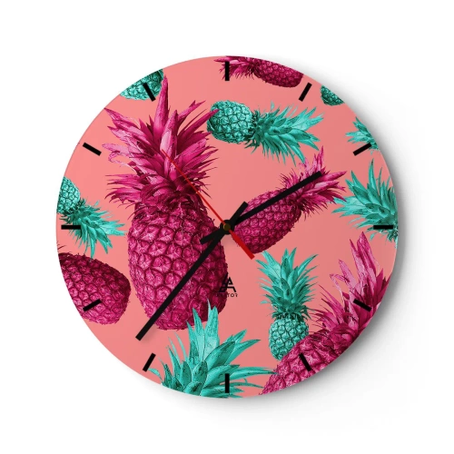 Wandklok - Klok - Roze en groene ananas op een pastelroze achtergrond - 30x30cm - Vrijheid is zoet - Moderne wanddecoratie voor woonkamer, keuken en slaapkamer ARTTOR
